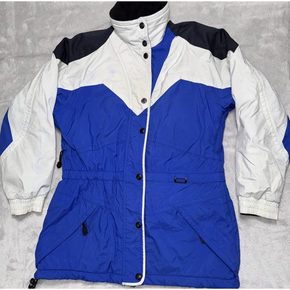 Vintage Ossi Skiwear Womans Sz 12 Ski Jacket Retro Blue/White Nylon Full Zip